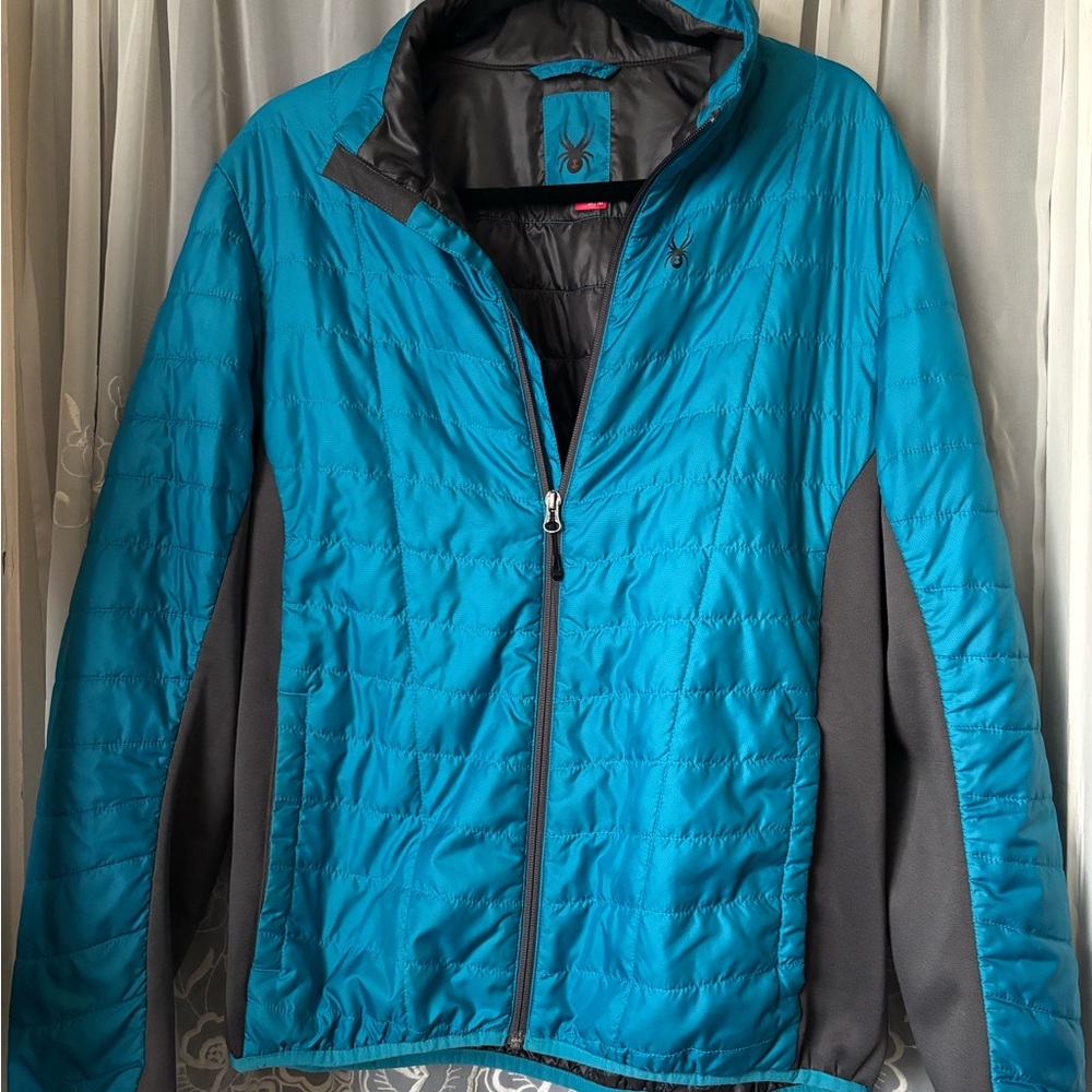 Spyder Men’s Turquoise Quilted Puffer Jacket with Charcoal Panels